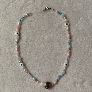 Funky Eclectic Fairy Mushroom Glass & Plastic Beaded Necklace